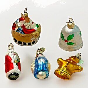 Dept 56 Tiny Trimmings Mini Glass Christmas Ornaments Set of 5 Clock Tags